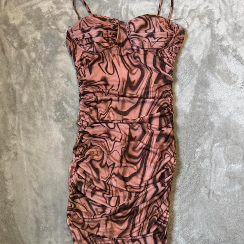Pink & brown abstract spaghetti strap dress